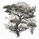 A family tree tattoo with branches reaching out to different landmarks in Perth, Bangkok, and Paris, symbolizing your love for family and travel tattoo design idea