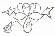 infinity sign with two initials and hearts connected with a paper airplane tattoo design idea