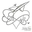 infinity sign with initials and hearts and a paper airplane tattoo design idea