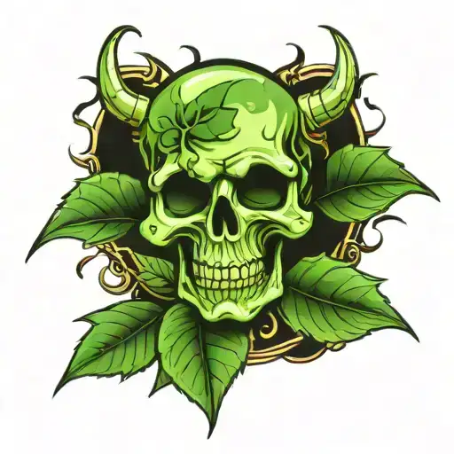 skull and pot leaf tattoo design idea