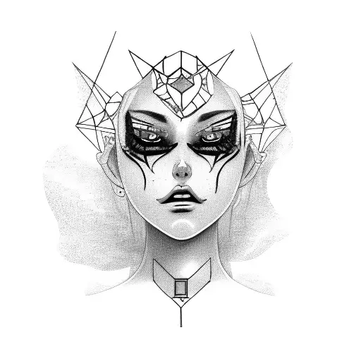 neon tribal, all hand, sketch, sad, infected, anime girl, transition to chest  tattoo design idea