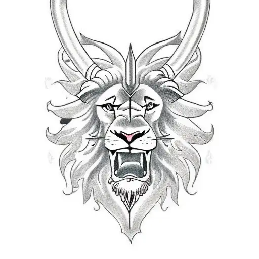 capricorn lion sword tattoo design idea