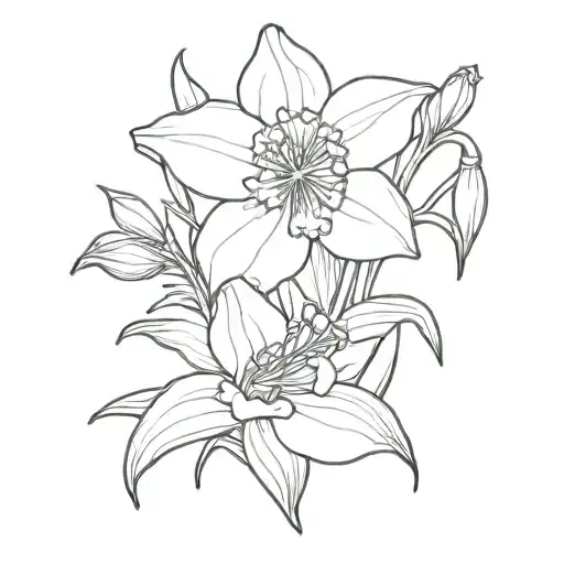 daffodil and larkspur flower tattoo design idea