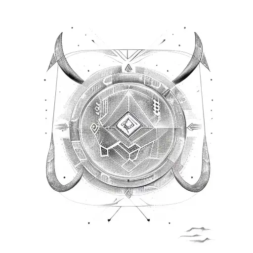 A futuristic interpretation of a Capricorn constellation merging with Viking runes, symbolizing ambition and leadership in business ventures tattoo design idea