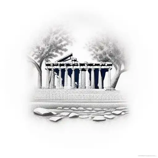 Greek temple tattoo design idea