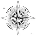 A minimalist compass with the coordinates of Riviera Maya tattoo design idea