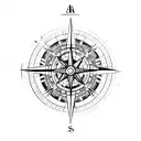 A minimalist compass with the coordinates of Riviera Maya tattoo design idea