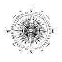 A minimalist compass with the coordinates of Riviera Maya tattoo design idea