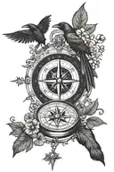 compass, shamrocks, ravens   tattoo design idea