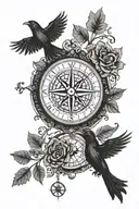 compass, shamrocks, ravens   tattoo design idea