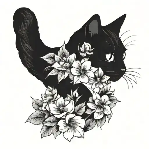 tuxedo cat and flowers  tattoo design idea