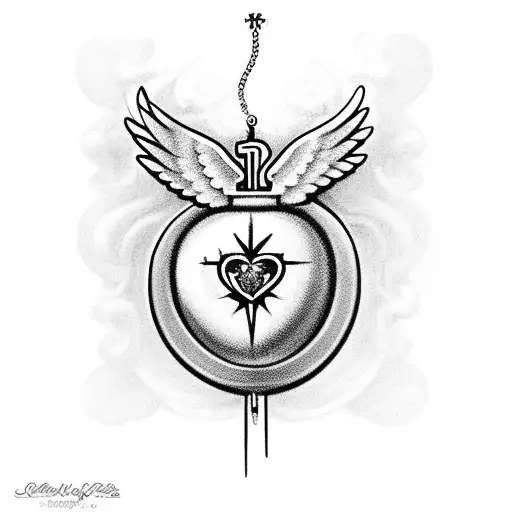 sacred heart with a rosary wrapped around it surrounded by doves with clouds in the background and romans 5:3-5 tattoo design idea