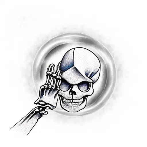 skeleton making a peace sign tattoo design idea