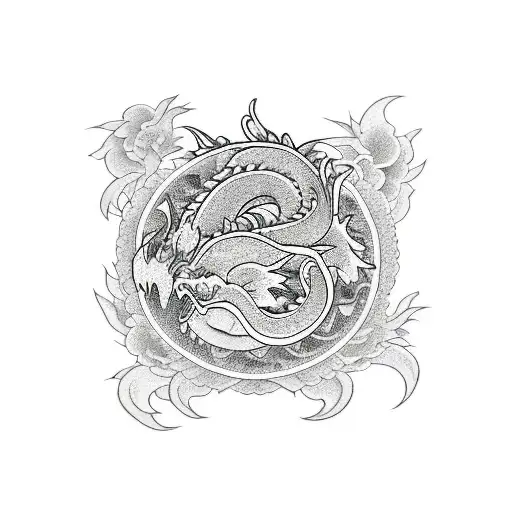 Dragon peony  tattoo design idea
