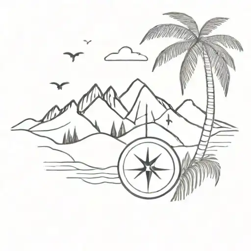 Antioquia mountains in the background and main feature a wax palm and a small compass tattoo design idea