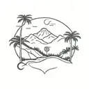 Mountains of Antioquia in the background and main feature is a wax palm, a small compass and a small letter C can be see tattoo design idea