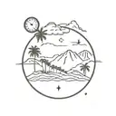 Mountains of Antioquia in the background and main feature is a wax palm, a small compass and a small letter C can be see tattoo design idea