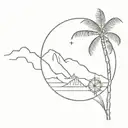 Antioquia mountains in the background and main feature a wax palm and a small compass tattoo design idea