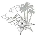 Antioquia mountains in the background and main feature a wax palm and a small compass tattoo design idea