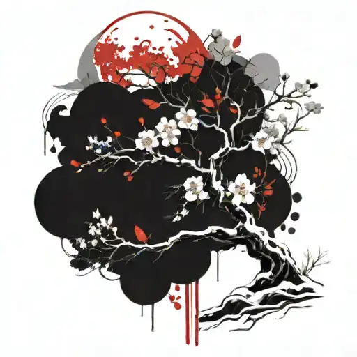 Japanese cherry blossom tree in a snowy landscape  tattoo design idea