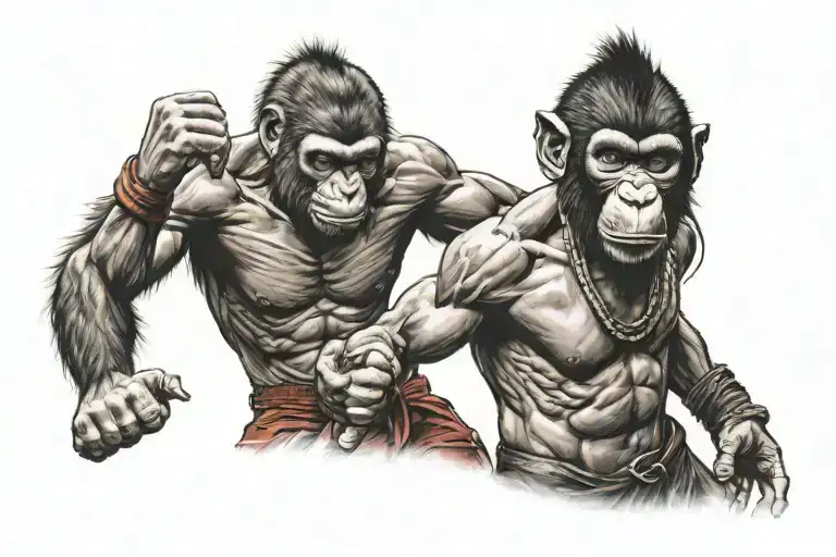 A Muay Thai fighter with a baboon head, symbolizing strength and agility tattoo design idea