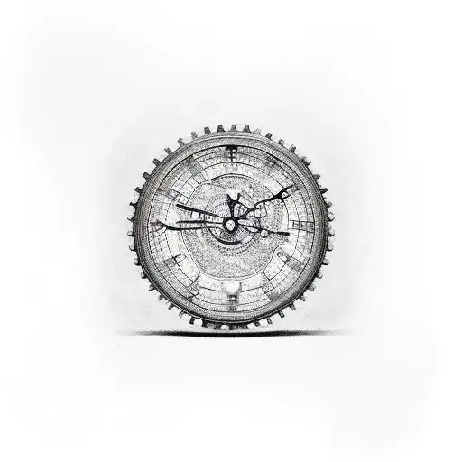  motocycle wheel, motocycle  chain sprocket and chain around a clock   tattoo design idea