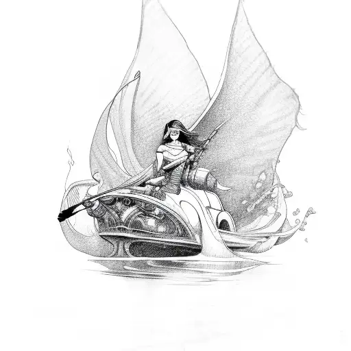 person riding a siren tattoo design idea