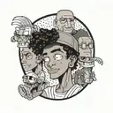 A tattoo design showcasing Riley from The Boondocks, Eddy from Ed, Edd n Eddy, and Bender from Futurama, all known for their scheming and hustling ways tattoo design idea