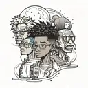A tattoo design showcasing Riley from The Boondocks, Eddy from Ed, Edd n Eddy, and Bender from Futurama, all known for their scheming and hustling ways tattoo design idea