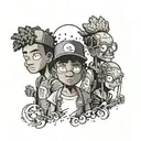 A tattoo design showcasing Riley from The Boondocks, Eddy from Ed, Edd n Eddy, and Bender from Futurama, all known for their scheming and hustling ways tattoo design idea