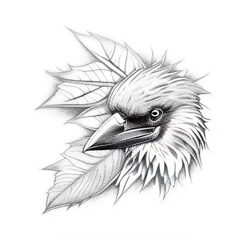 dark raven and geeen foliage tattoo design idea