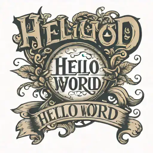 HELLO WORLD TEXT tattoo design idea