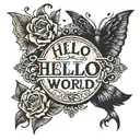HELLO WORLD TEXT tattoo design idea