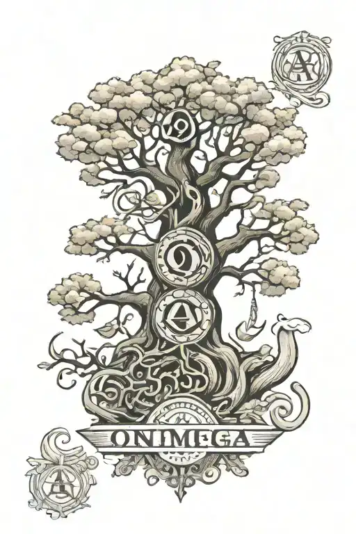 Alpha and Omega Tree Carving  tattoo design idea