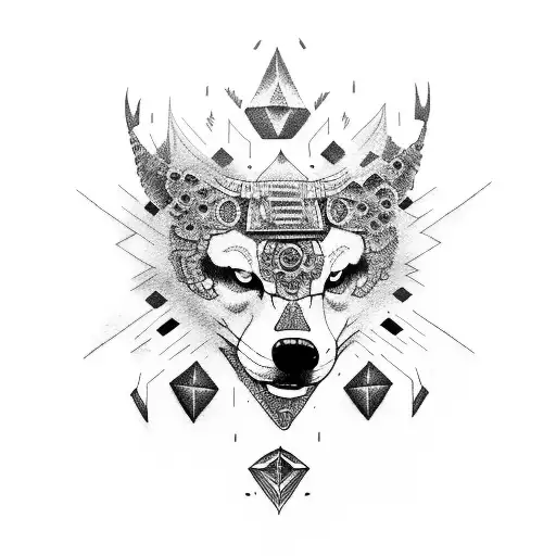 lobo com cocar de indio  tattoo design idea