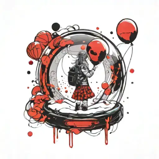 girl balloon snow globe  tattoo design idea