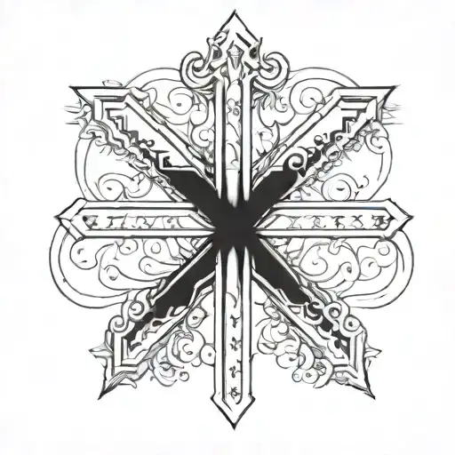 Cross with an m in the upper right corner and another m in the lower left corner tattoo design idea