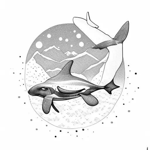 orca, family, swiss alps tattoo design idea