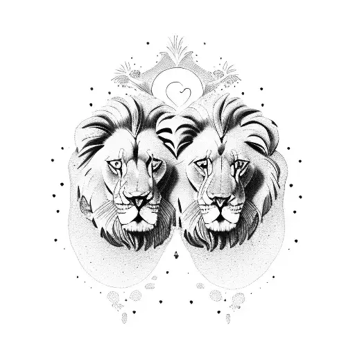 love couple the moon ego lion gemini tattoo design idea