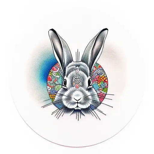 japanese style rabbit in circle tattoo design idea