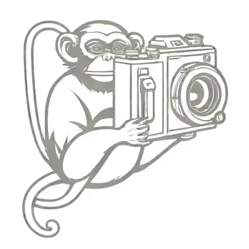 A minimalist tattoo of a monkey holding a film camera, showcasing your affinity for both monkeys and filmmaking tattoo design idea