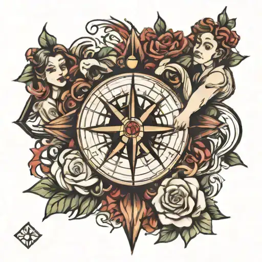 family in compass tattoo design idea
