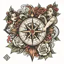family in compass tattoo design idea