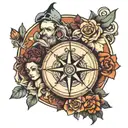 family in compass tattoo design idea