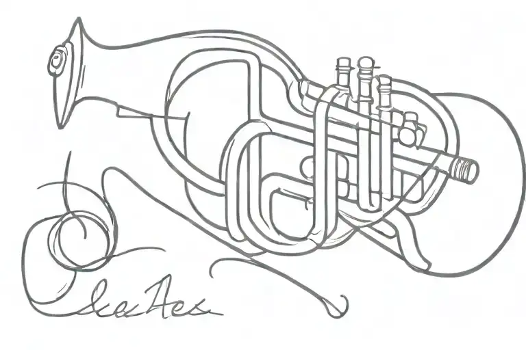 microphone and a trumpet plus the name Alex tattoo design idea