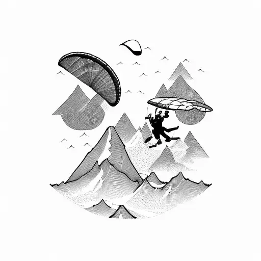 Paragliding over a mountain range tattoo design idea