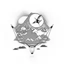Paragliding over a mountain range tattoo design idea