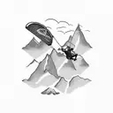Paragliding over a mountain range tattoo design idea