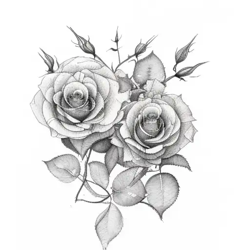 A dreamy watercolor representation of roses and honeysuckle blooming together, representing the beauty and growth that comes with motherhood tattoo design idea