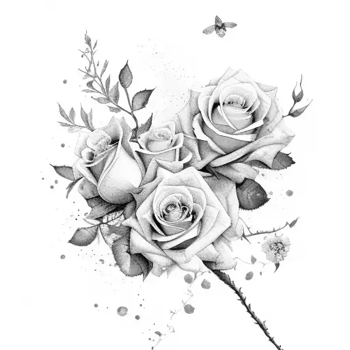 A dreamy watercolor representation of roses and honeysuckle blooming together, representing the beauty and growth that comes with motherhood tattoo design idea